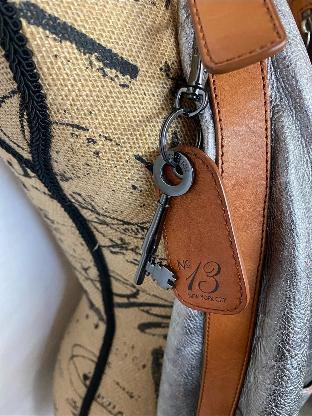 Botkier Metallic Silver Hobo Shoulder Bag with Brown Trim - Picture 5 of 10